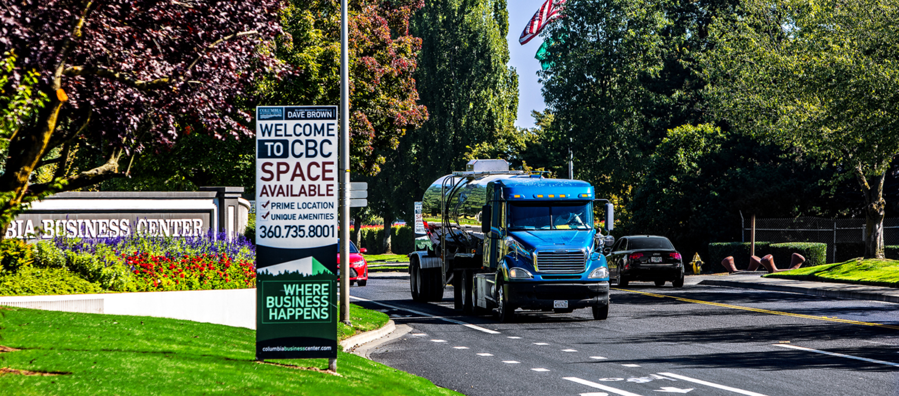 Busy street near Columbia Business Center